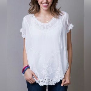 White Vintage Rose Top by Johnny Was